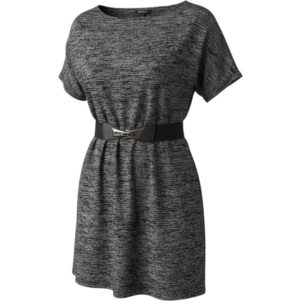 Forever Woman Marled Grey Knit Belted Dress Short Sleeve Plus Size 2X 6119X